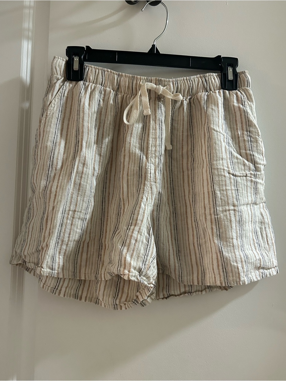 Lucky Brand Cream and Tan Striped Linen Drawstring Women's Shorts
